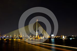 Rama VIII Bridge at night