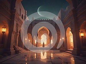 Ramadan Atmosphere: Beautiful Low-Poly Mosque in Cinematic Glory Generated by AI