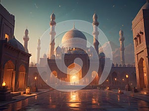 Ramadan Atmosphere: Beautiful Low-Poly Mosque in Cinematic Glory Generated by AI