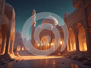 Ramadan Atmosphere: Beautiful Low-Poly Mosque in Cinematic Glory Generated by AI