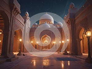 Ramadan Atmosphere: Beautiful Low-Poly Mosque in Cinematic Glory Generated by AI