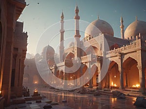 Ramadan Atmosphere: Beautiful Low-Poly Mosque in Cinematic Glory Generated by AI