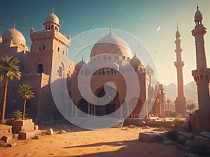 Ramadan Atmosphere: Beautiful Low-Poly Mosque in Cinematic Glory Generated by AI