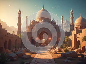 Ramadan Atmosphere: Beautiful Low-Poly Mosque in Cinematic Glory Generated by AI