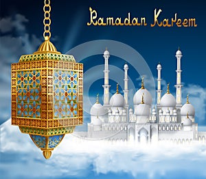 Ramadan Background with Arabic Lantern and Mosque