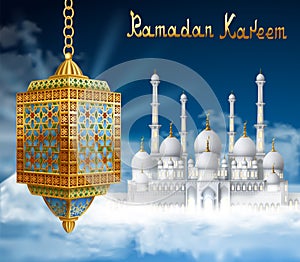 Ramadan Background with Arabic Lantern and Mosque photo