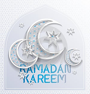 ramadan background greeting card - platinum and blue colors - vector illustration