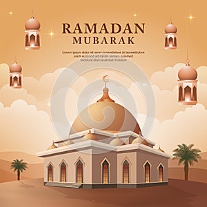 Ramadan background with mosque at dessert vector landscape vector illustration