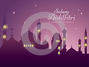 Ramadan background with silhouette mosque