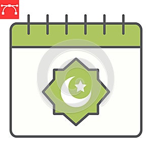 Ramadan calendar color line icon, happy ramadan and religion, islamic calendar vector icon, vector graphics, editable