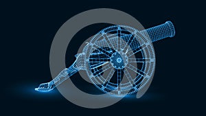 Ramadan cannon with glowing wireframe. 3d style vector illustration
