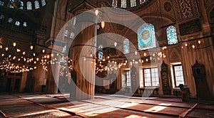 Ramadan customs depicted through mosque interiors and cultural assemblies photo