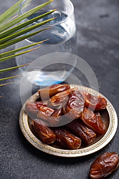 Ramadan dates and water is traditional food for iftar in islamic world