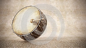 Ramadan drum. Copy space on the right. 3D illustration