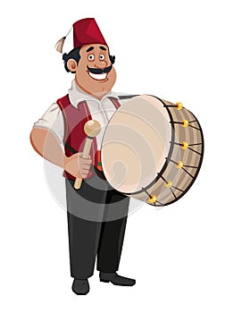 Ramadan drummer. Cheerful cartoon character