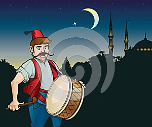 Ramadan drummer and mosque