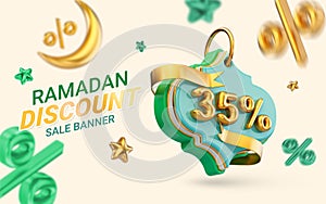 Ramadan and Eid big offer 35 percent cashback sale poster design 3d render