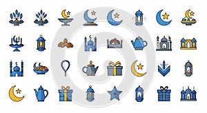 Ramadan and Eid Islamic Icons Set