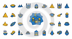 Ramadan and Eid Mubarak Flat Vector Icon Set