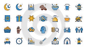 Ramadan and Eid Mubarak Islamic Icon Set