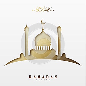 Ramadan greeting card with arabic calligraphy Ramadan Kareem. Islamic background with mosques