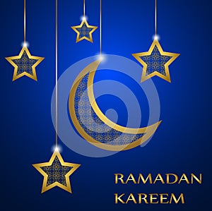 Ramadan greeting card on blue background. Vector illustration