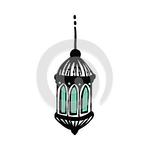Ramadan hanging lantern line-art hand-drawn