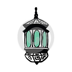 Ramadan hanging lantern line-art hand-drawn