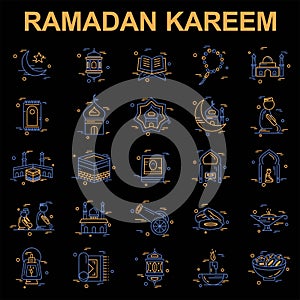 Ramadan icons set vector