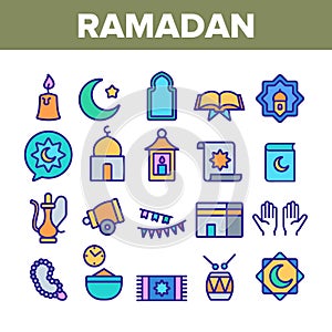 Ramadan Islam Collection Elements Icons Set Vector