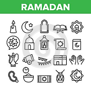 Ramadan Islam Collection Elements Icons Set Vector
