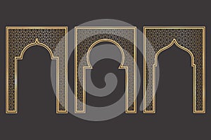 Ramadan Islamic arch frame with ornament. Vector Muslim traditional door illustration for wedding invitation post and