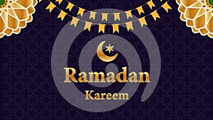 Ramadan Islamic background animation crescent moon and star the words Ramadan Kareem decorative buntings Mandala rotating in dark