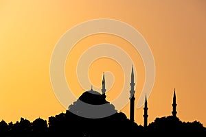 Ramadan or islamic background photo. Suleymaniye Mosque at sunset