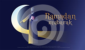 Ramadan Kareem 2022 greeting with calligraphy lettering Ramadan mubarak on night background. social distancing concept. Vector