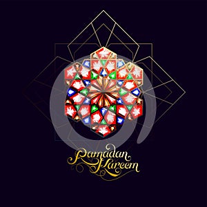 Ramadan Kareem. Abstract girih flower encrusted with color crystals. Vector illustration. Islamic jewelry ornament photo