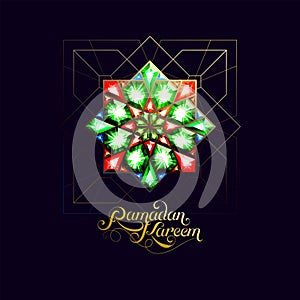 Ramadan Kareem. Abstract girih flower encrusted with color crystals. Vector illustration. Islamic jewelry ornament photo