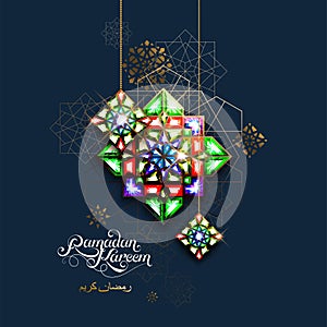 Ramadan Kareem. Abstract girih flower encrusted with color crystals. Vector illustration. Islamic jewelry ornament photo