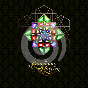 Ramadan Kareem. Abstract girih flower encrusted with color crystals. Vector illustration. Islamic jewelry ornament photo