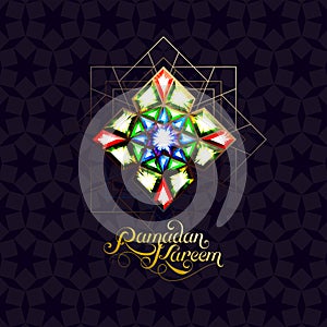 Ramadan Kareem. Abstract girih flower encrusted with color crystals. Vector illustration. Islamic jewelry ornament photo