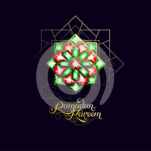 Ramadan Kareem. Abstract girih flower encrusted with color crystals. Vector illustration. Islamic jewelry ornament