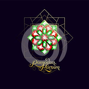 Ramadan Kareem. Abstract girih flower encrusted with color crystals. Vector illustration. Islamic jewelry ornament photo