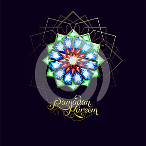 Ramadan Kareem. Abstract girih flower encrusted with color crystals. Vector illustration. Islamic jewelry ornament photo