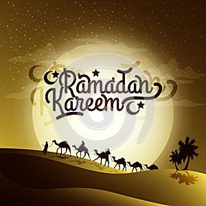 Ramadan Kareem and arabian traveller on camel islamic illustration