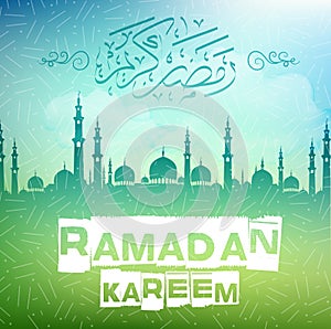 Ramadan kareem background with arabic caligraphy and mosque