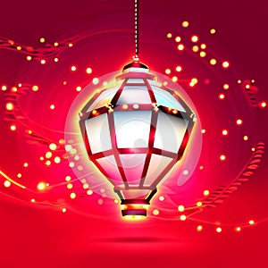 Ramadan Kareem background. Arabic lantern on a red background. Generative AI