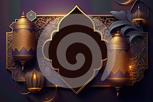 Ramadan Kareem background with arabic lanterns and floral ornament, Generative AI