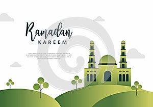 Ramadan kareem background banner poster greeting card with green mosque on park