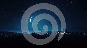 Ramadan Kareem background, Crescent Moon, Night Sky AI, Generated Image