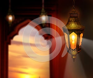 Ramadan Kareem background.Eid Mubarak, greeting background  with  Ñolorful  lantern